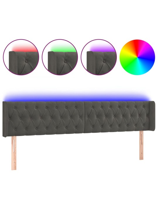 Gultas galvgalis ar led, 203x16x78/88 cm, tumši pelēks samts