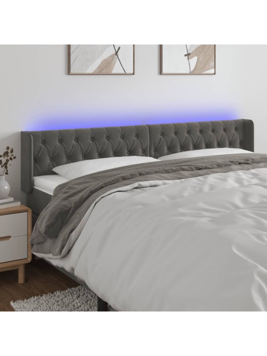 Gultas galvgalis ar led, 203x16x78/88 cm, tumši pelēks samts
