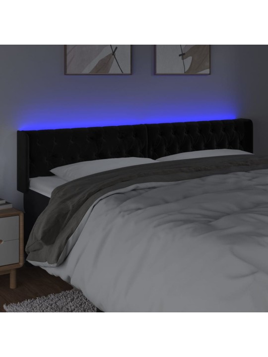 Gultas galvgalis ar LED, 203x16x78/88 cm, melns samts