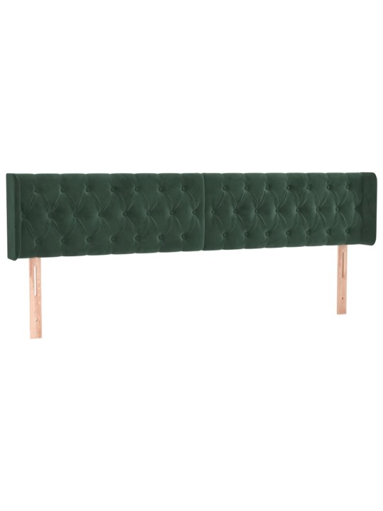 Gultas galvgalis ar led, 203x16x78/88 cm, tumši zaļš samts