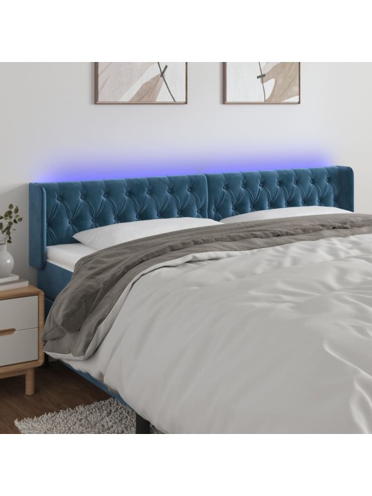 Gultas galvgalis ar LED, 203x16x78/88 cm, tumši zils samts