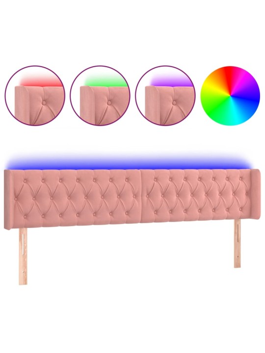 Gultas galvgalis ar led, 203x16x78/88 cm, rozā samts