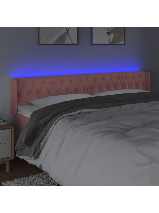Gultas galvgalis ar led, 203x16x78/88 cm, rozā samts
