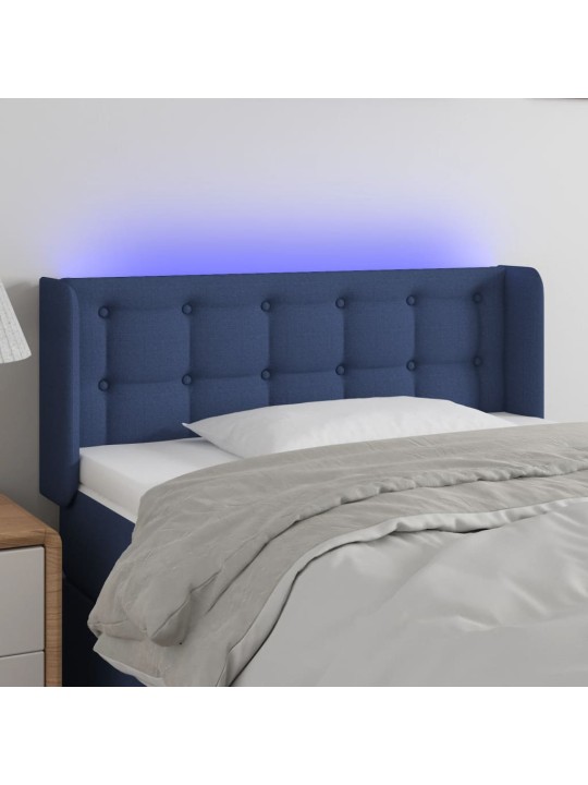 Gultas galvgalis ar led, 83x16x78/88 cm, zils audums