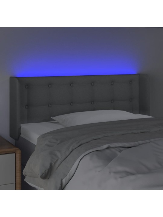 Gultas galvgalis ar led, 93x16x78/88 cm, gaiši pelēks audums