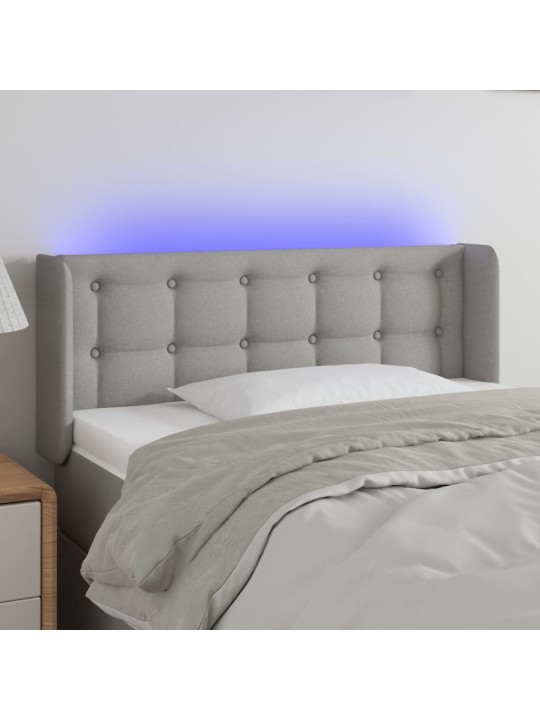 Gultas galvgalis ar led, 93x16x78/88 cm, gaiši pelēks audums