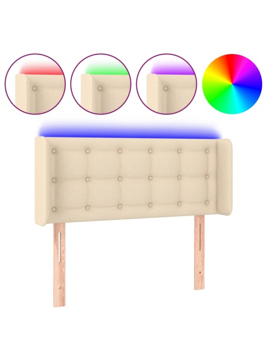 Gultas galvgalis ar led, 93x16x78/88 cm, krēmkrāsas audums