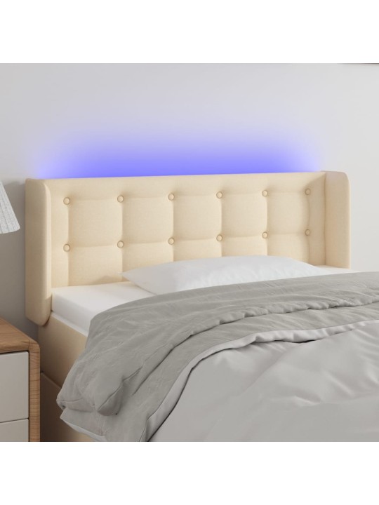 Gultas galvgalis ar led, 93x16x78/88 cm, krēmkrāsas audums