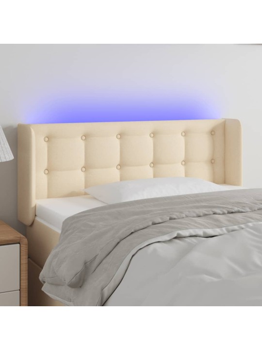 Gultas galvgalis ar LED, 103x16x78/88 cm, krēmkrāsas audums