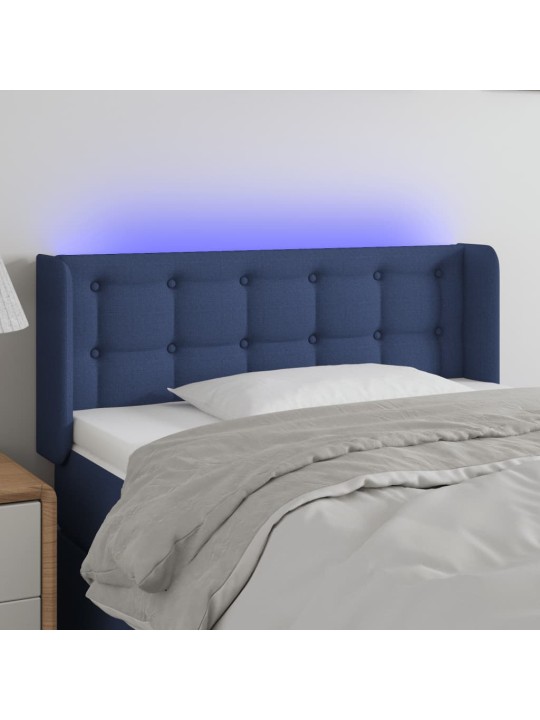 Gultas galvgalis ar led, 103x16x78/88 cm, zils audums
