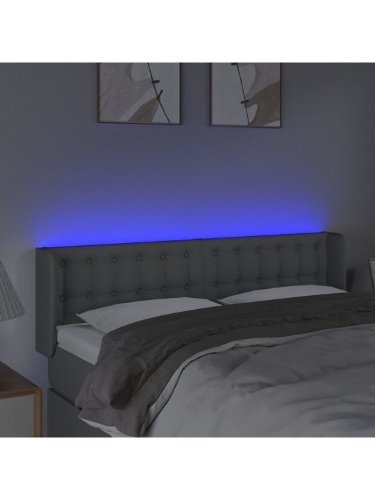 Gultas galvgalis ar LED, 147x16x78/88 cm, gaiši pelēks audums