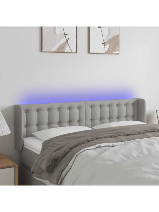 Gultas galvgalis ar LED, 147x16x78/88 cm, gaiši pelēks audums