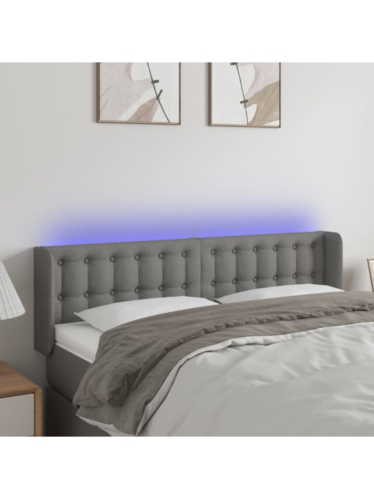 Gultas galvgalis ar LED, 147x16x78/88 cm, tumši pelēks audums