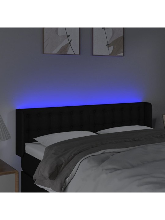 Gultas galvgalis ar led, 147x16x78/88 cm, melns audums