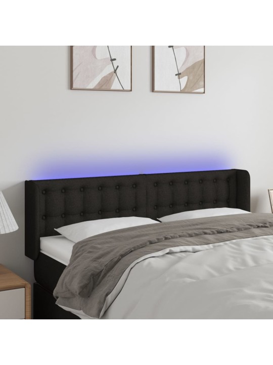 Gultas galvgalis ar led, 147x16x78/88 cm, melns audums