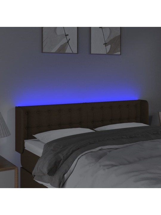 Gultas galvgalis ar LED, 147x16x78/88 cm, tumši brūns audums