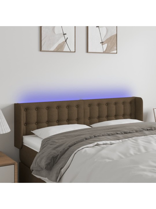 Gultas galvgalis ar LED, 147x16x78/88 cm, tumši brūns audums