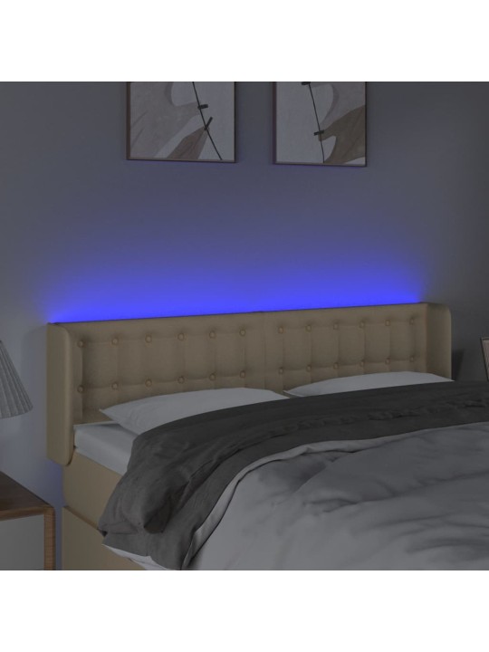 Gultas galvgalis ar LED, 147x16x78/88 cm, krēmkrāsas audums