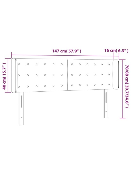 Gultas galvgalis ar LED, 147x16x78/88 cm, krēmkrāsas audums