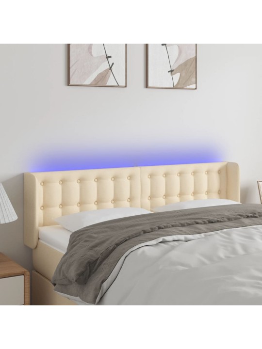 Gultas galvgalis ar LED, 147x16x78/88 cm, krēmkrāsas audums