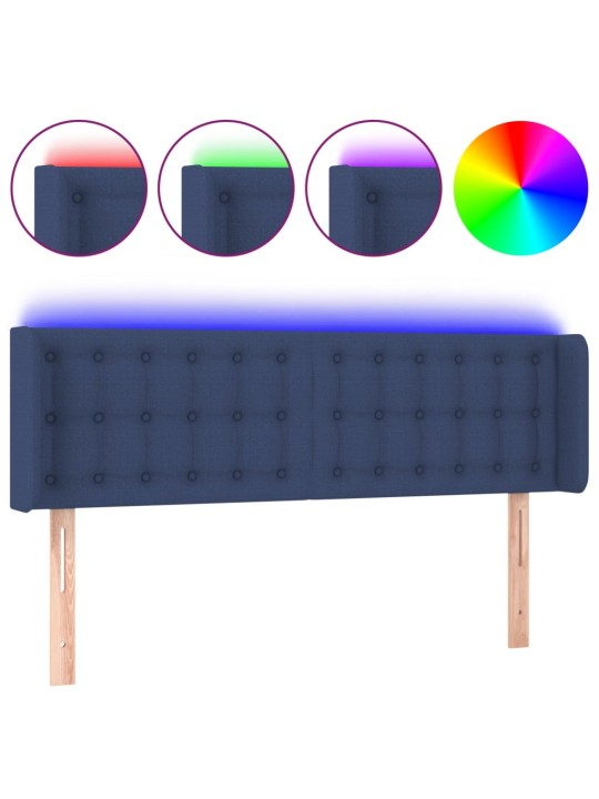 Gultas galvgalis ar led, 147x16x78/88 cm, zils audums