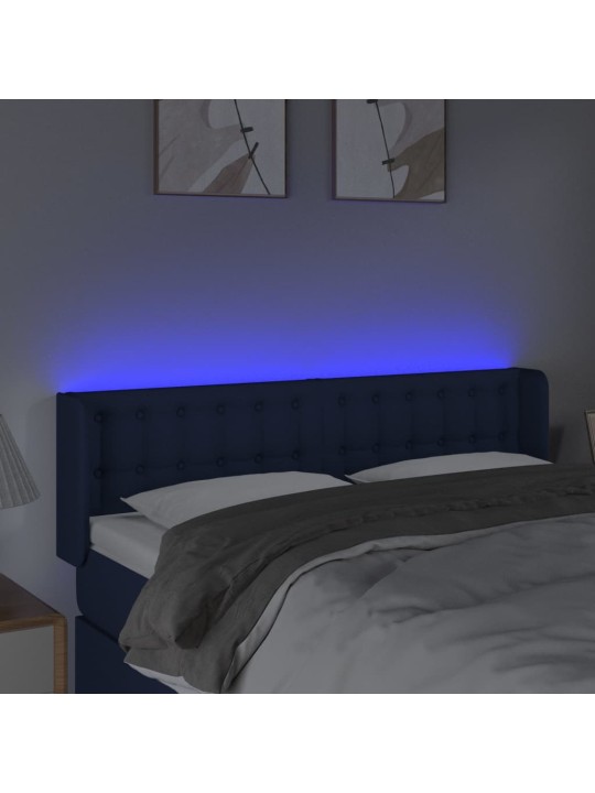 Gultas galvgalis ar led, 147x16x78/88 cm, zils audums