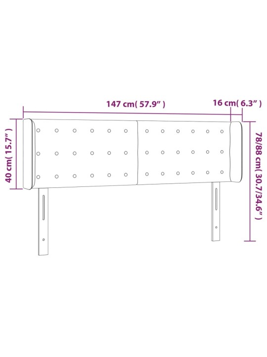 Gultas galvgalis ar led, 147x16x78/88 cm, zils audums