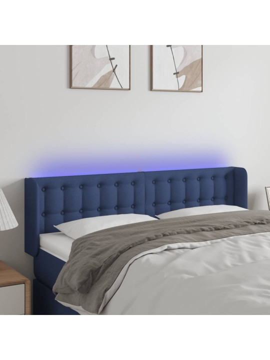 Gultas galvgalis ar led, 147x16x78/88 cm, zils audums