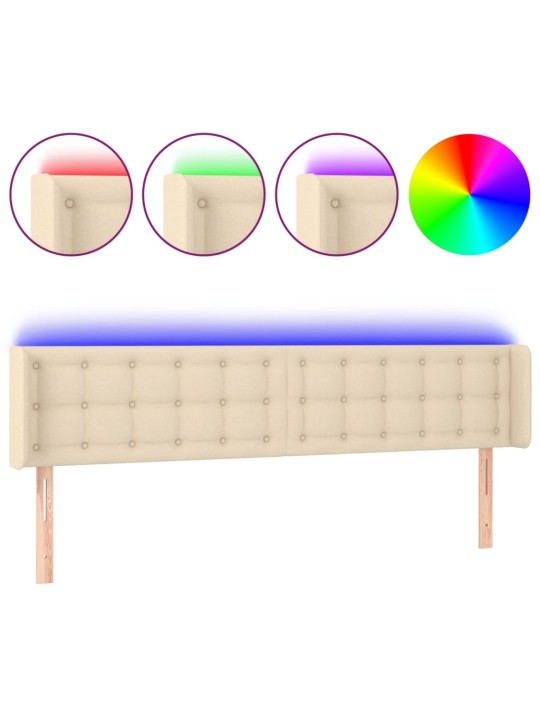 Gultas galvgalis ar led, 163x16x78/88 cm, krēmkrāsas audums