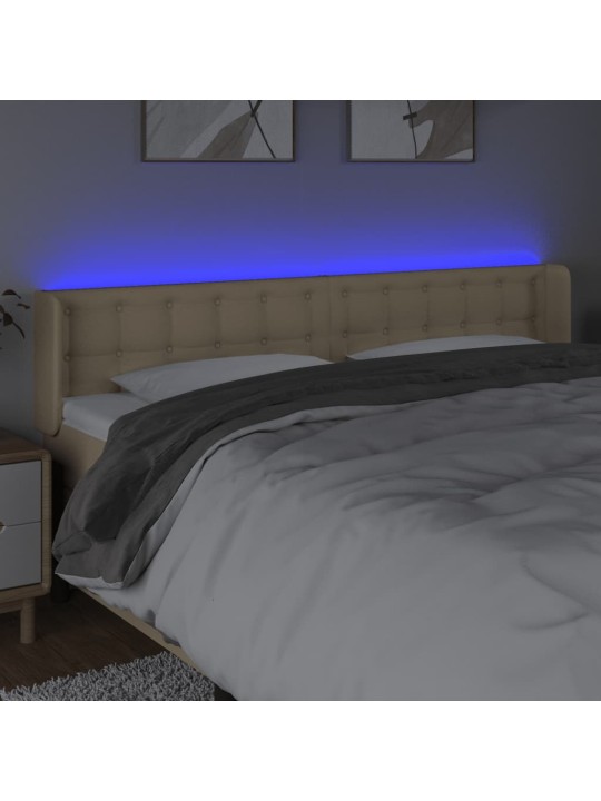 Gultas galvgalis ar led, 163x16x78/88 cm, krēmkrāsas audums