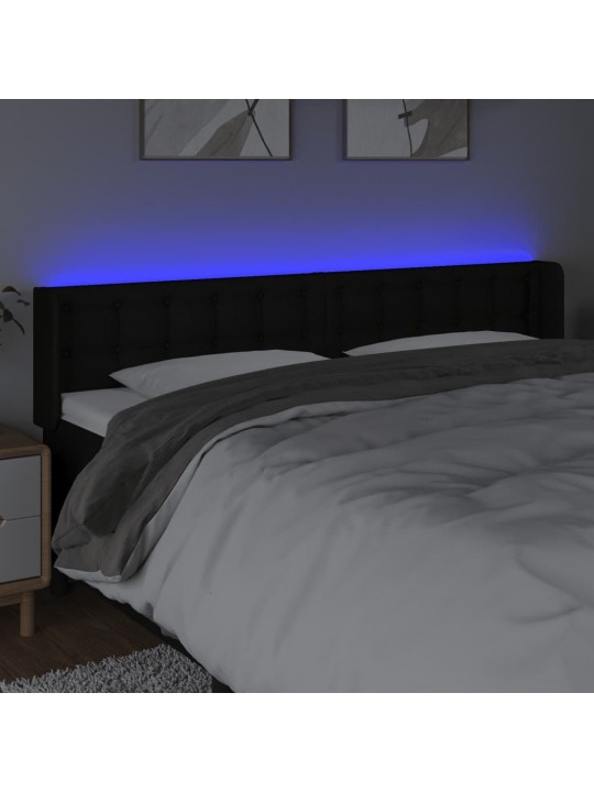 Gultas galvgalis ar led, 183x16x78/88 cm, melns audums
