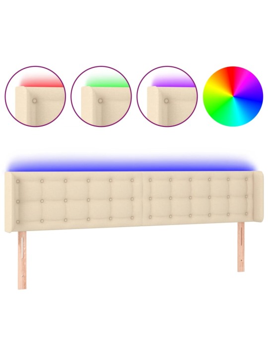 Gultas galvgalis ar led, 183x16x78/88 cm, krēmkrāsas audums