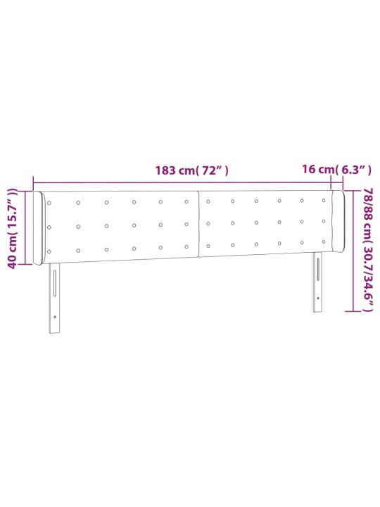 Gultas galvgalis ar led, 183x16x78/88 cm, zils audums