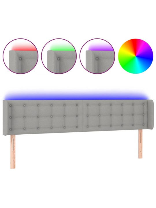 Gultas galvgalis ar led, 203x16x78/88 cm, gaiši pelēks audums