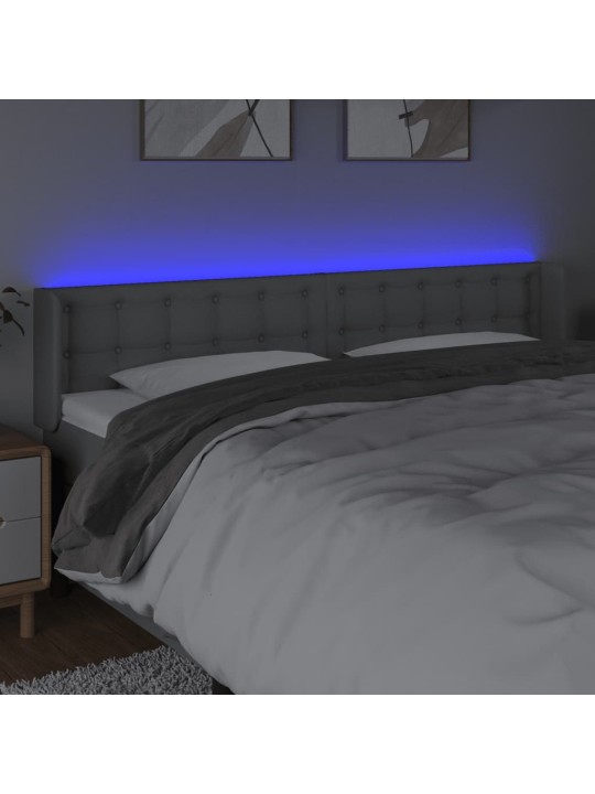 Gultas galvgalis ar led, 203x16x78/88 cm, gaiši pelēks audums