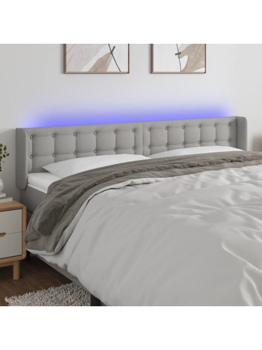 Gultas galvgalis ar led, 203x16x78/88 cm, gaiši pelēks audums