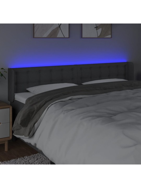 Gultas galvgalis ar led, 203x16x78/88 cm, tumši pelēks audums