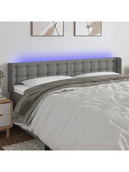 Gultas galvgalis ar led, 203x16x78/88 cm, tumši pelēks audums