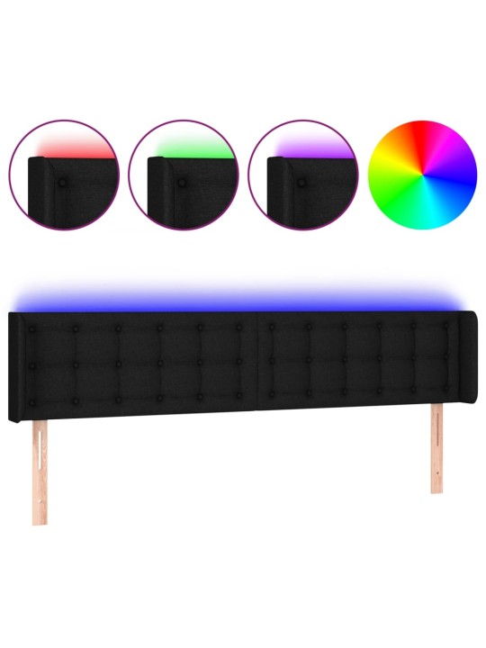Gultas galvgalis ar led, 203x16x78/88 cm, melns audums