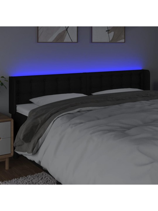 Gultas galvgalis ar led, 203x16x78/88 cm, melns audums