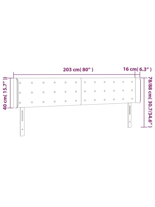 Gultas galvgalis ar led, 203x16x78/88 cm, melns audums