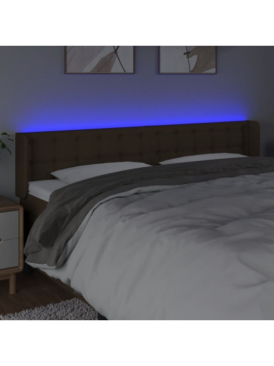 Gultas galvgalis ar led, 203x16x78/88 cm, tumši brūns audums