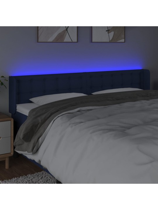 Gultas galvgalis ar led, 203x16x78/88 cm, zils audums