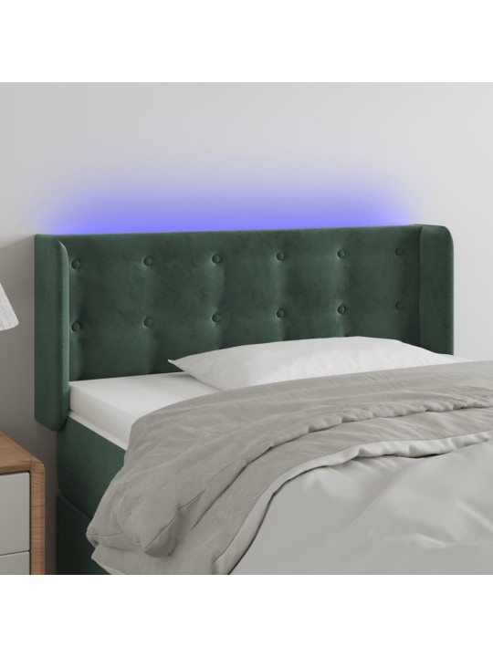 Gultas galvgalis ar led, 83x16x78/88 cm, tumši zaļš samts