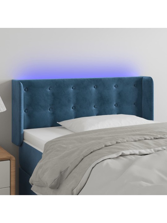 Gultas galvgalis ar led, 83x16x78/88 cm, tumši zils samts