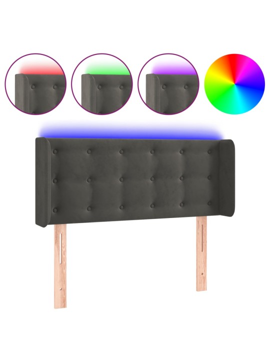 Gultas galvgalis ar led, 93x16x78/88 cm, tumši pelēks samts