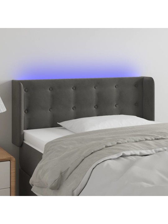 Gultas galvgalis ar led, 93x16x78/88 cm, tumši pelēks samts