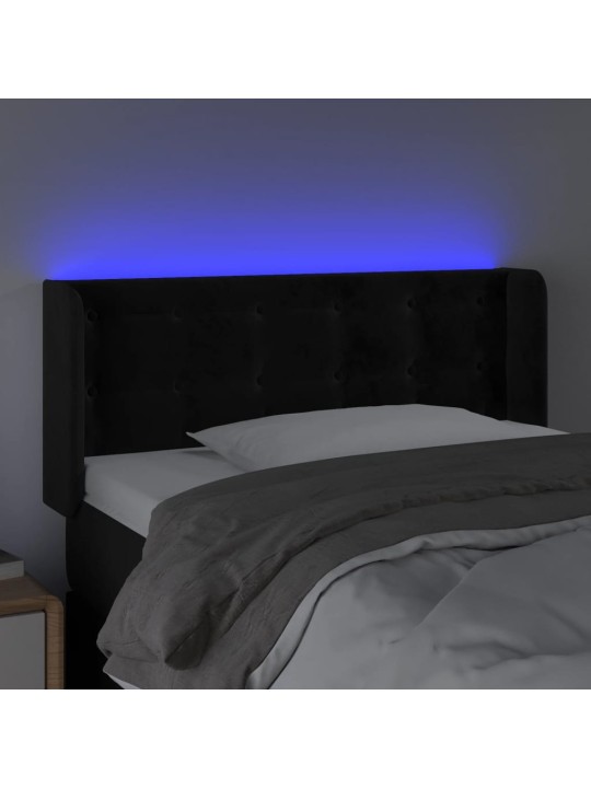 Gultas galvgalis ar led, 93x16x78/88 cm, melns samts