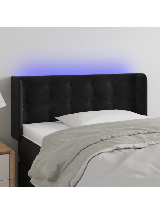 Gultas galvgalis ar led, 93x16x78/88 cm, melns samts