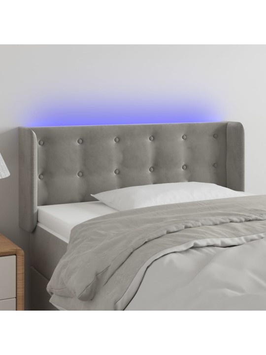 Gultas galvgalis ar LED, 103x16x78/88 cm, gaiši pelēks samts